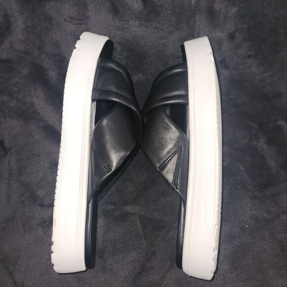 WOMENS US 11 UGG ZAYNE CROSSBAND SANDAL BLACK LEATHER PLATFORM SLIDE - Picture 7 of 9